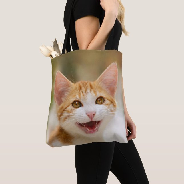 Tote Bag Cute Smiling Kitten Visage Drôle Chat Meow Photo - (De près)