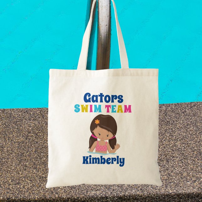 Tote Bag Cute Swim Team Girl Brunette personnalisée Swimmer (Créateur téléchargé)