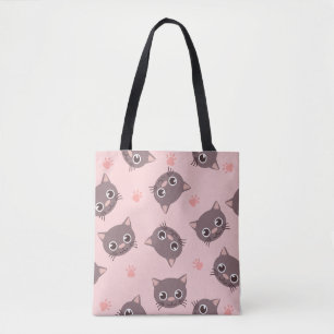 Tote Bag Cute Tête de chat Motif sans couture
