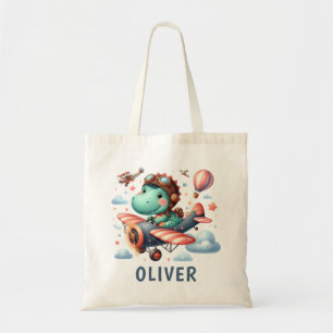 Tote Bag Cute Trex Dinosaur vole un avion de charme