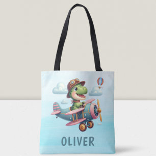 Tote Bag Cute Trex Dinosaur vole un avion de charme