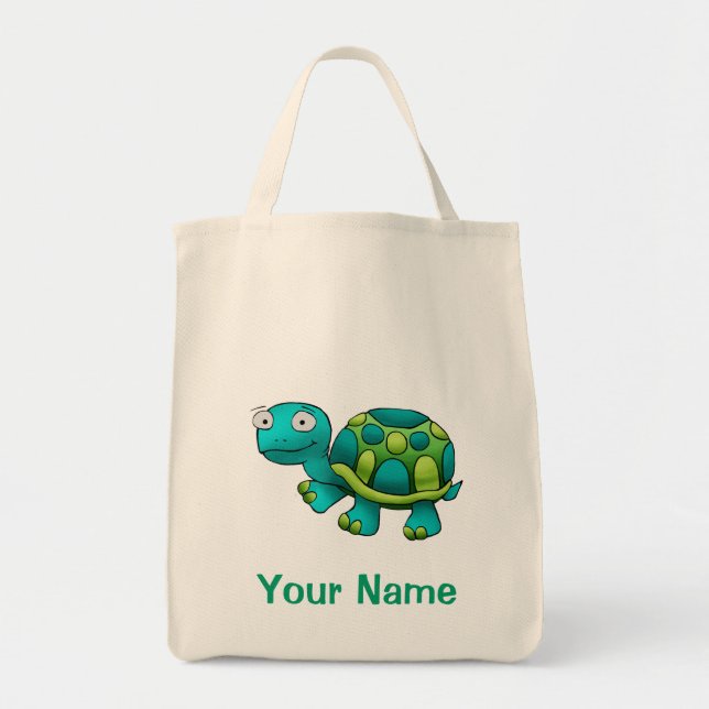 Tote Bag, Cute Tutle Cartoon, Use Your Name! Bag (Front)