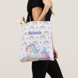 Tote Bag Cute Unicorn et Rainbows Personnalisé fille