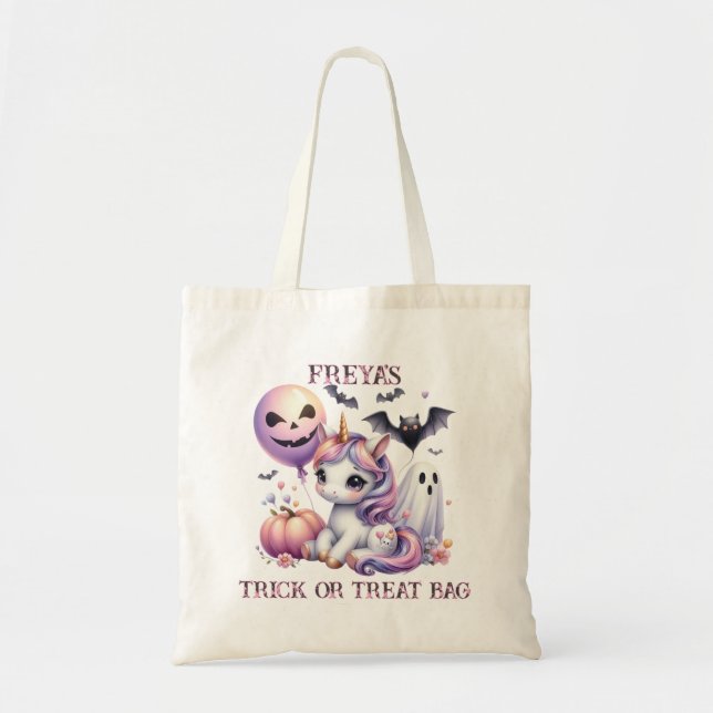 Tote Bag Cute Unicorn Halloween Trick ou Treat (Devant)