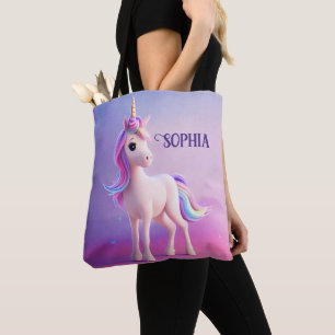 Tote Bag Cute Unicorne Blanche Avec Rose & Bleu Mane