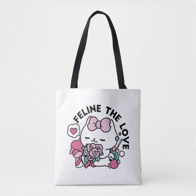 Tote Bag Cute Valentine's Cat Design - Feline the Love (Devant)