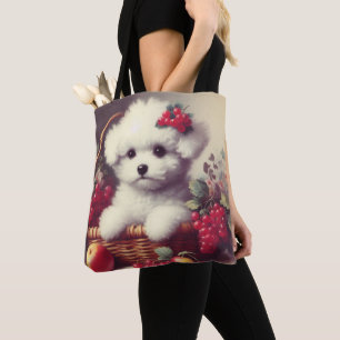 Tote Bag Cute Vintage Bichon Frisé Peinture