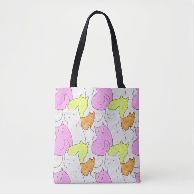 Tote Bag Cute Watercolor Cats Doodle Pattern (Devant)