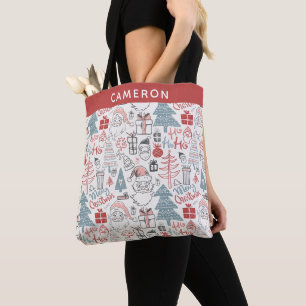 Tote Bag Cute Whimsical Père Noël sapin de Noël personnalis