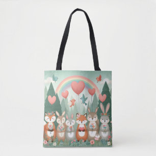 Tote Bag Cute Woodland Creature arc-en-ciel valentine's