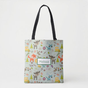 Tote Bag Cute Woodland Créatures Motif animal avec nom