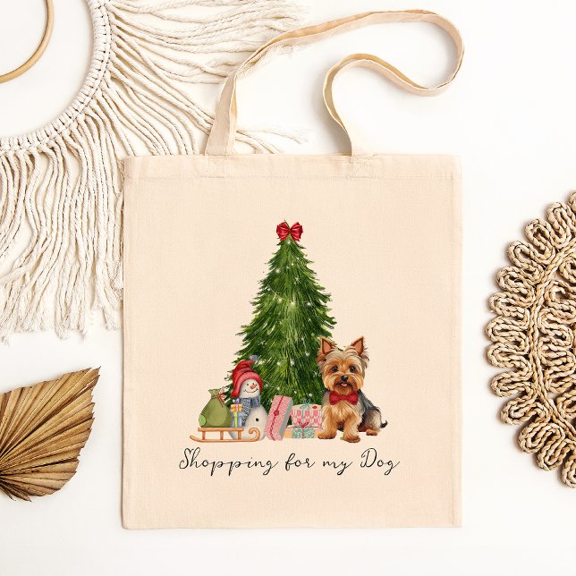 Tote Bag Cute Yorkshire terrier thème de Noël (Show off your love for Yorkshire terriers with a personalized Christmas themed Yorkie Tote Bag. )