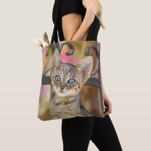 Tote Bag Cute Young Tabby Kitten aux yeux bleus dans un jar