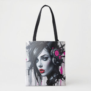 Tote Bag Cyberpunk Woman - Edgy Sci-Fi Art