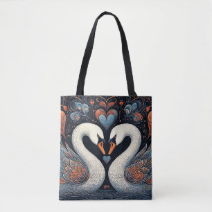 Tote Bag Cygnes élégants par motifs floraux ornés