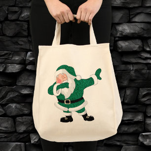 Tote Bag Dabbing Green Santa Claus   Fun Holiday XMAS Humou