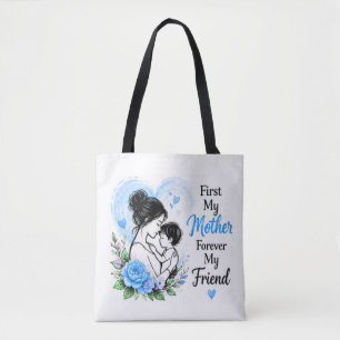 Tote Bag D'abord ma mère pour toujours mon amie bleu floral