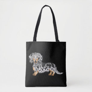 Tote Bag Dachshund à poil long noir et feu panaché sur fond