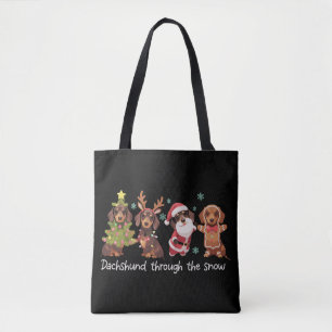 Tote Bag Dachshund à travers la neige Drôles de chiens de N