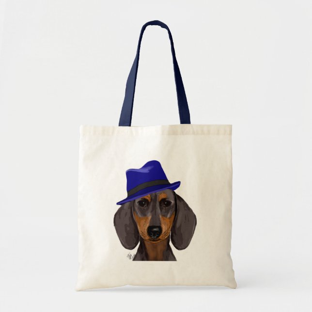Tote Bag Dachshund Avec Trilby Bleu (Devant)