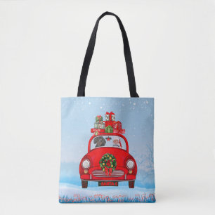 Tote Bag Dachshund Chien En Voiture Avec Le Père Noël