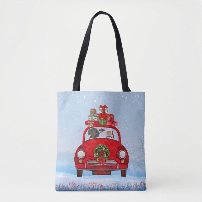 Tote Bag Dachshund Chien En Voiture Avec Le Père Noël (Devant)