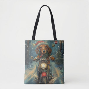 Tote Bag Dachshund Chien équitation moto Noël