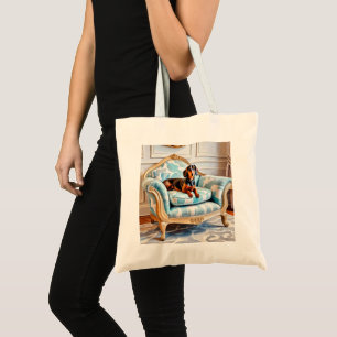 Tote Bag Dachshund Chien Saucisse Mignon sur Fauteuil Monog