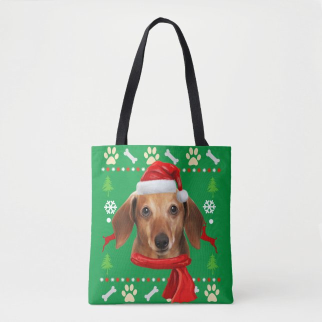 Tote Bag Dachshund Chien Vilain Noël (Devant)