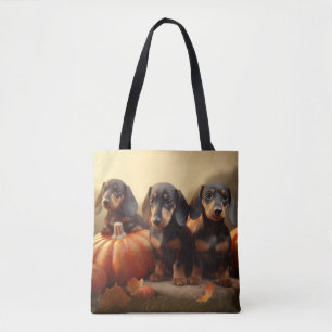 Tote Bag Dachshund Chiot Automne Citrouille de plaisir