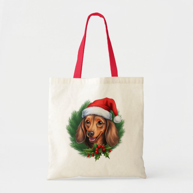 Tote Bag Dachshund Christmas Wreath (Devant)
