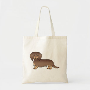 Tote Bag Dachshund de dessin animé à poils longs chocolat e