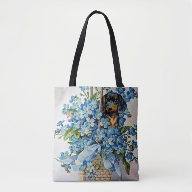 Tote Bag Dachshund et Forget-Me-Nots (Devant)
