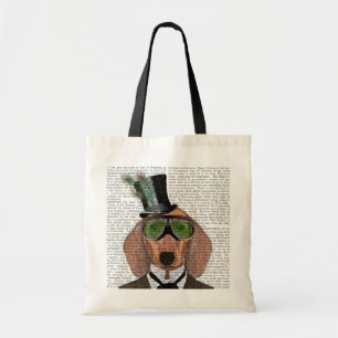 Tote Bag Dachshund Green Gogges Top Hat