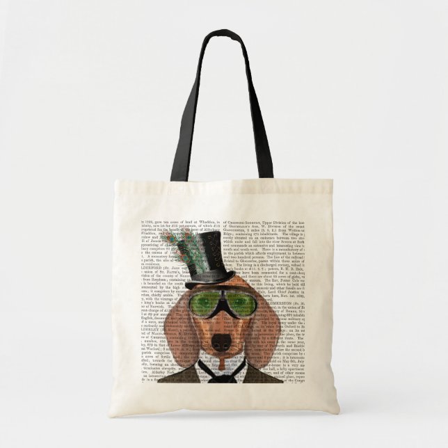 Tote Bag Dachshund Green Gogges Top Hat (Devant)