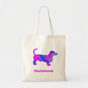 Tote Bag Dachshund Hot rose et bleu Abstrait ronde S