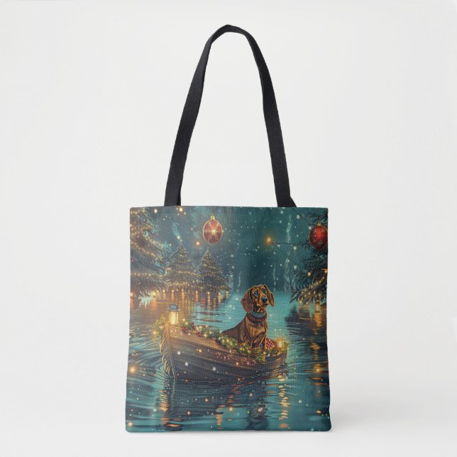 Tote Bag Dachshund Noël Festive Voyage (Devant)
