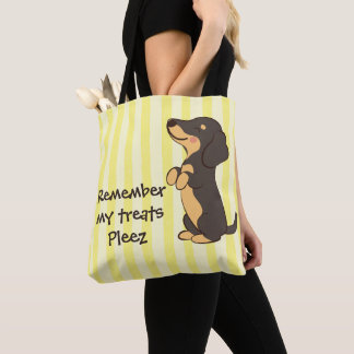 Tote Bag Dachshund noir mendiant des friandises Rayures jau