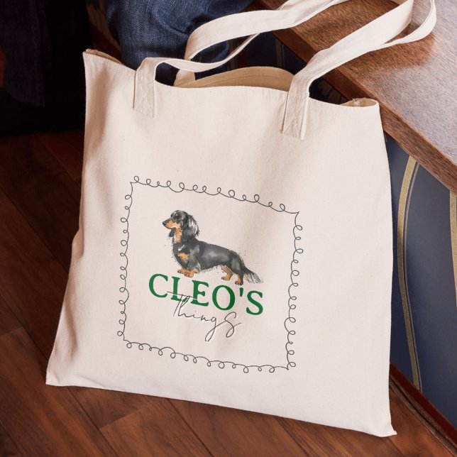 Tote Bag Dachshund Personnalisé Portrait Chien (Carry your new pet's favorite toys and treats in this Custom Dachshund Portrait Dog Things Tote Bag!)