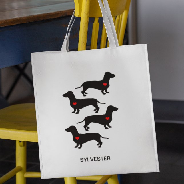 Tote Bag Dachshund Saucisse Chien Coeur du Coeur Nom (Créateur téléchargé)