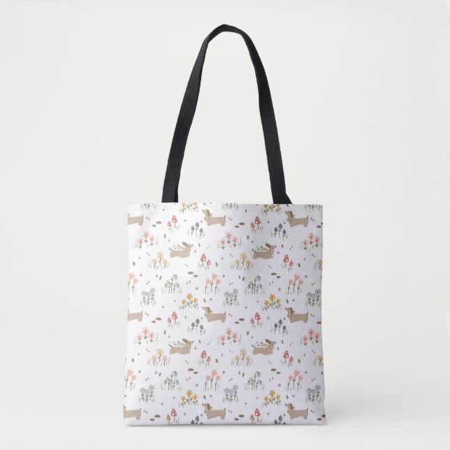 Tote Bag Dachshund Weiner Amoureux de les chiens Fleur sauv (Devant)
