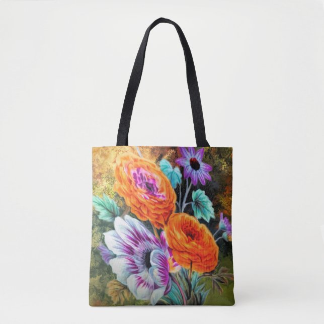 Tote Bag Dahlia et marguerite jardin fleuri floral (Devant)