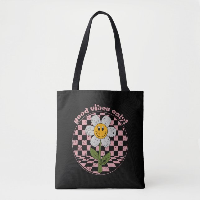 Tote Bag Daisy rétro des années 70 | Good Vibes uniquement (Devant)