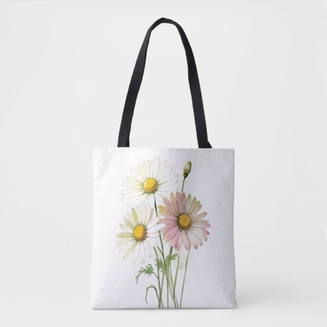 Tote Bag Daisy Watercolor Flower Moderne Professionnel (Devant)