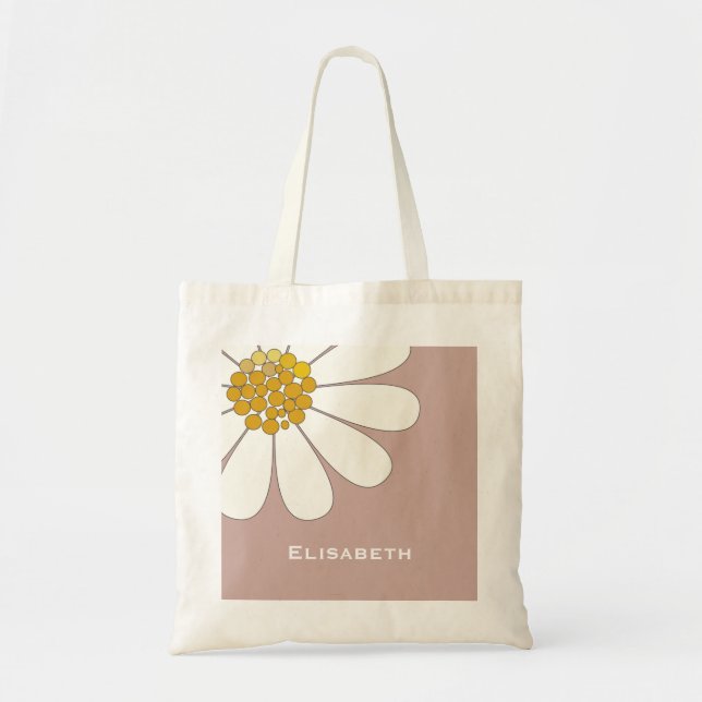 Tote Bag Daisy-white design floral personnalise le nom (Devant)
