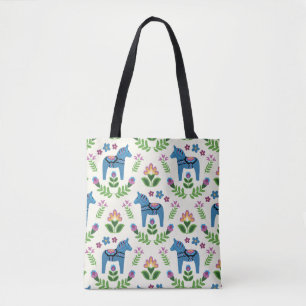 Tote Bag Dala suédois Chevaux bleu