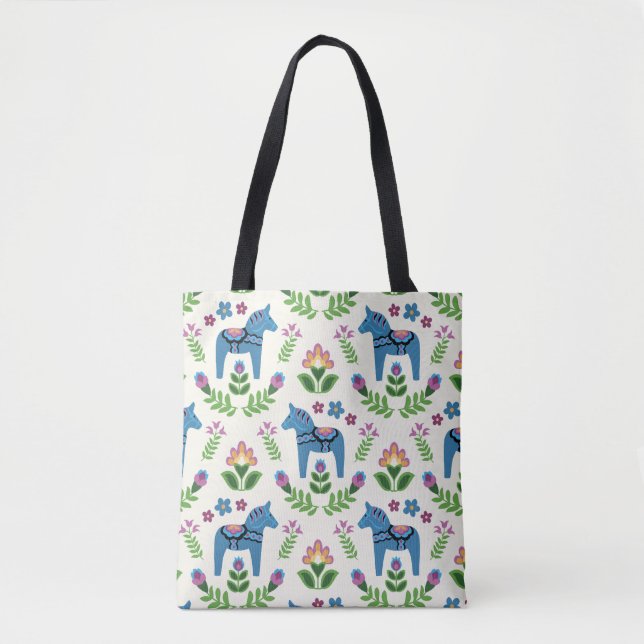 Tote Bag Dala suédois Chevaux bleu (Devant)
