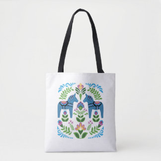 Tote Bag Dala suédois Chevaux bleu
