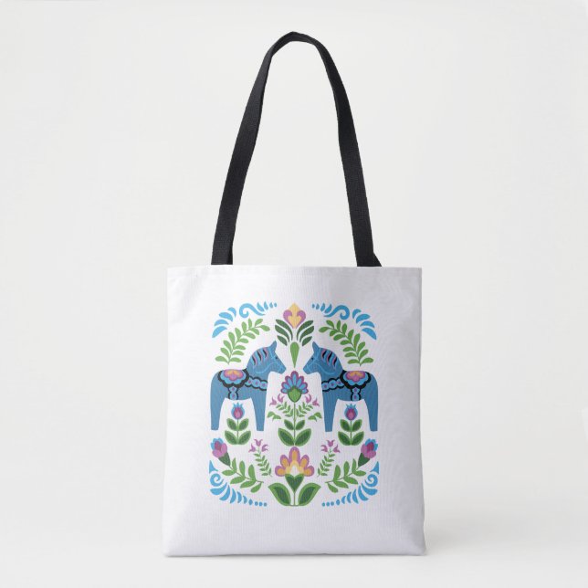 Tote Bag Dala suédois Chevaux bleu (Devant)