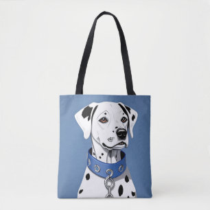 Tote Bag Dalmatien portant un collier bleu